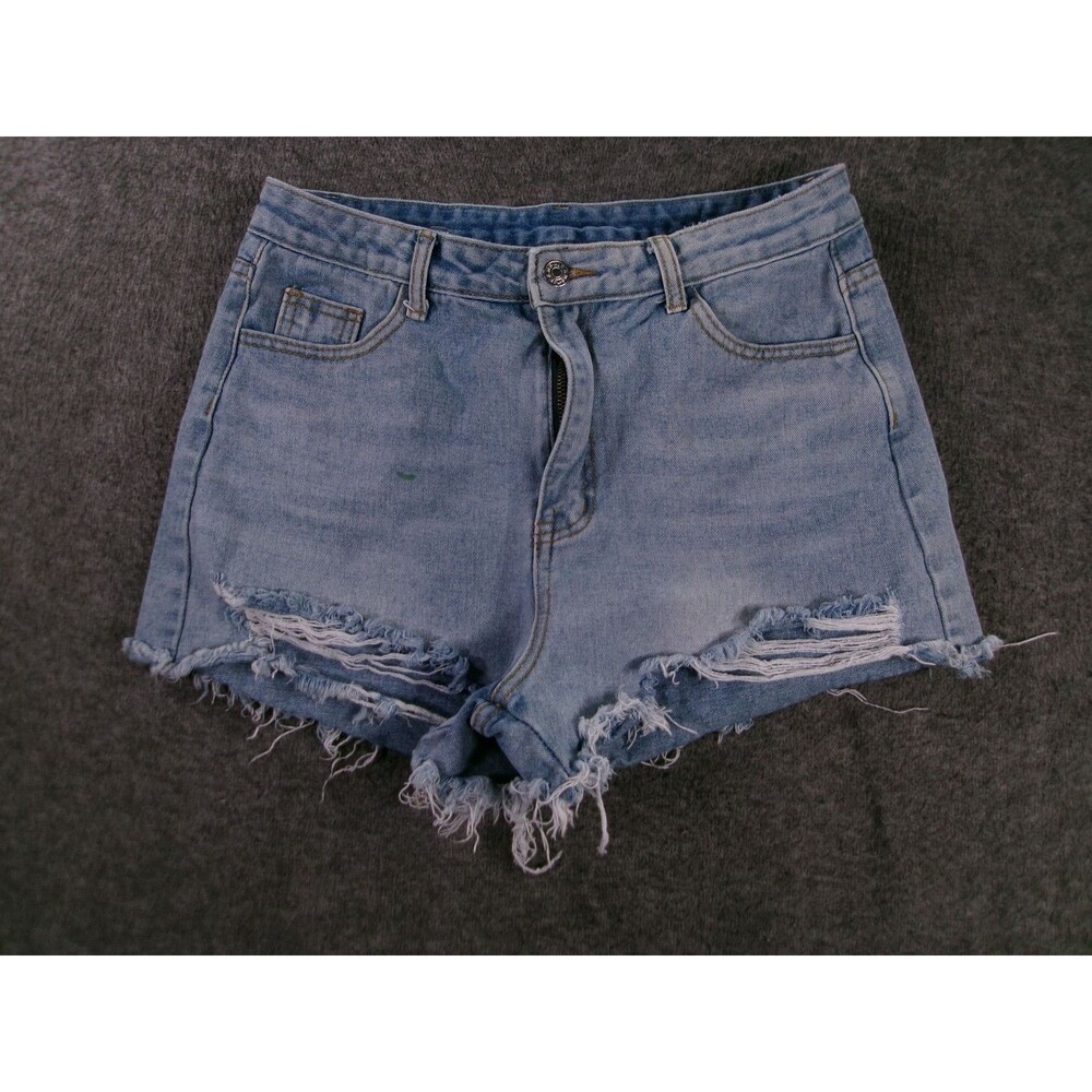 SHEIN Shorts Womens L Denim Cutoff Distressed Frayed Hem High Rise Light Blue